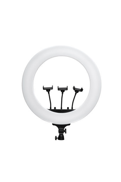 圆形霓虹LED灯孤立的白色背景特写。流行的现代灯光化妆和美女肖像。图片下载