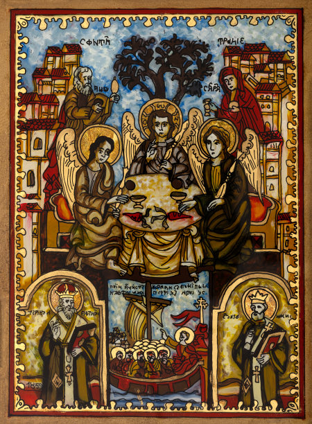 天真的正统圣像三位一体玻璃绘画图片下载