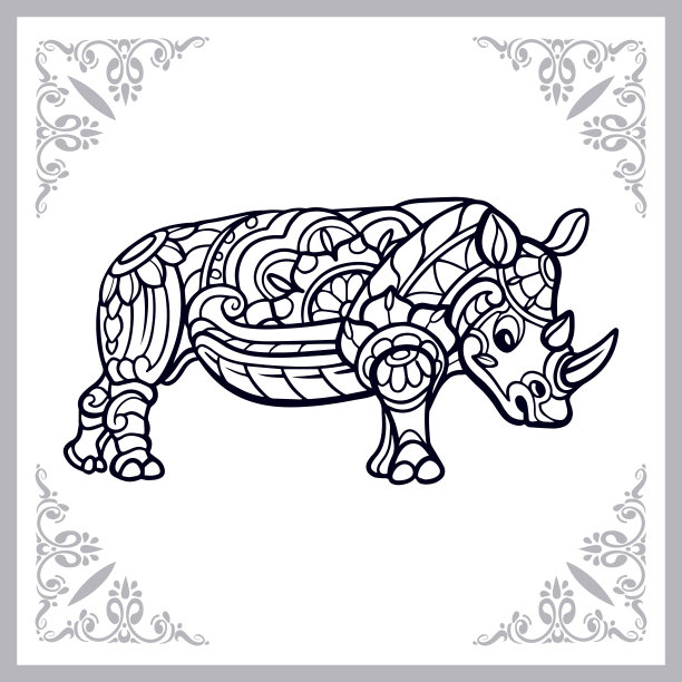 在白色背景上孤立的犀牛艺术品图片下载