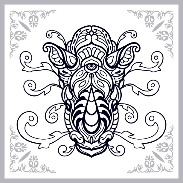 在白色背景上孤立的犀牛艺术品图片下载