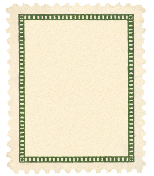 空白空白孤立的复古邮票副本空间背景，米色棕褐色纹理图案，垂直绿色复古小品框宏观特写图片下载