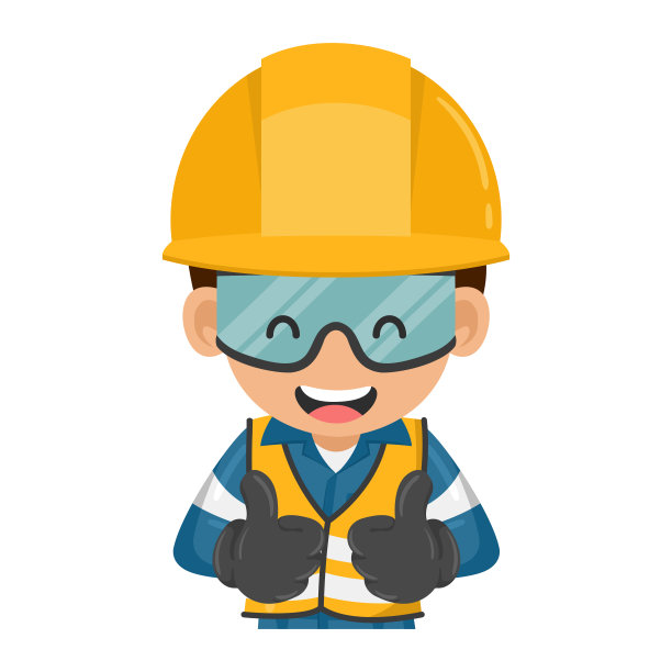 产业工人穿着蓝色工业工作服，大拇指朝上。工程师带着他的个人防护装备。工作场所的工业安全和职业卫生图片下载