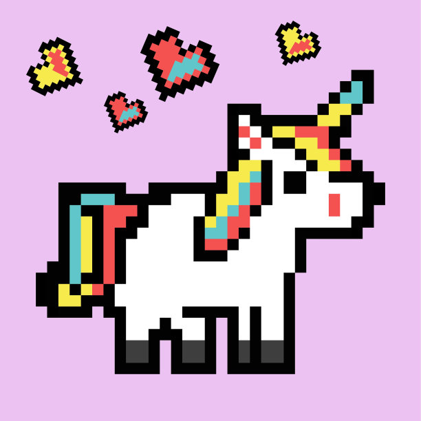 像素艺术独角兽彩虹心图片下载