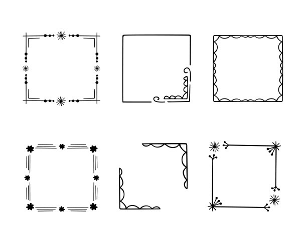 涂鸦框架设置，手绘字母。边缘和干部与简单的素描元素为您的设计。图片下载