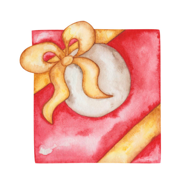 礼品盒用蝴蝶结和米黄色的纸卡，标签，在红色，金黄色的颜色。水彩插图，手绘。当前盒子的俯视图。孤立的剪贴艺术的新年版画，圣诞明信片图片下载