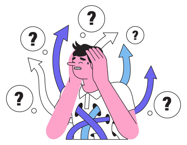 困惑的人试图做出艰难的决定或选择。男性角色寻找或找出正确的生活、事业或职业道路或方向。困惑的人在箭矢中迷失了方向。图片下载