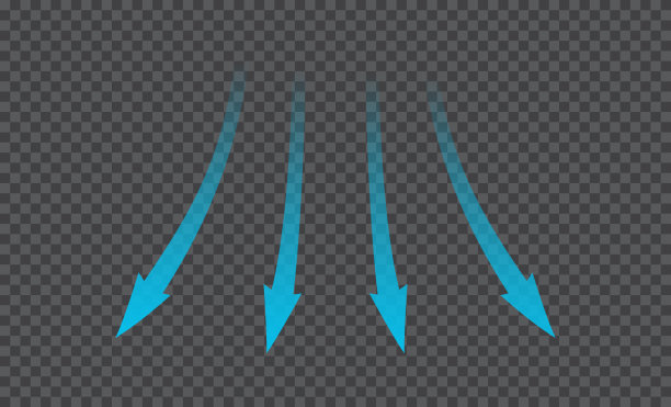 空气流。蓝色箭头表示空气运动方向。风的方向箭头。护发素里流出的蓝色冷冽的新鲜水流。矢量插图孤立在透明背景上图片下载