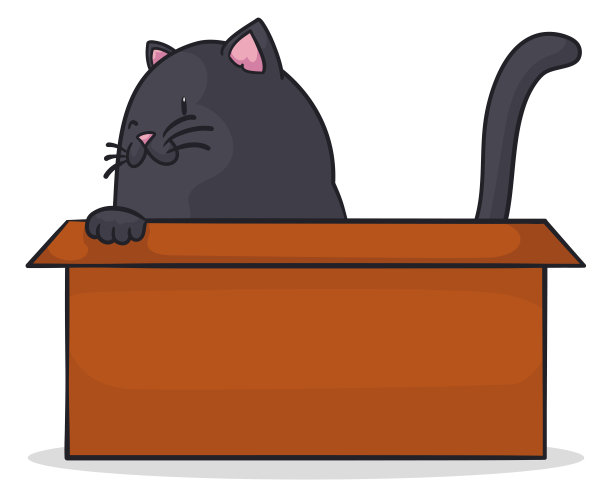 黑猫在纸箱里玩，矢量插图图片下载