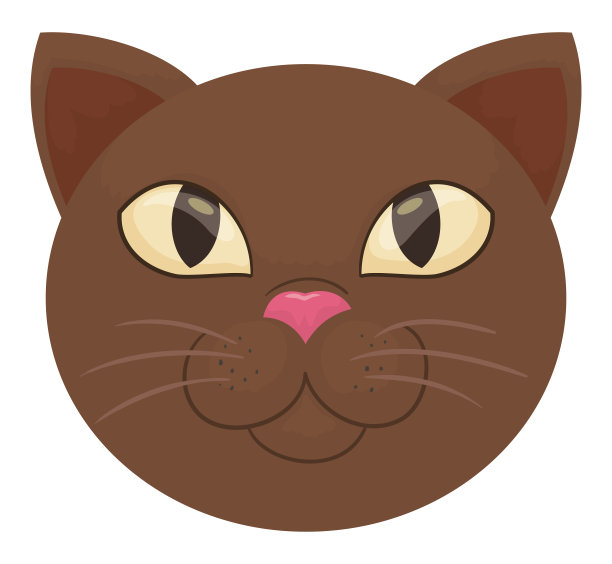 可爱的猫头与棕色毛皮看顶部，矢量插图图片下载