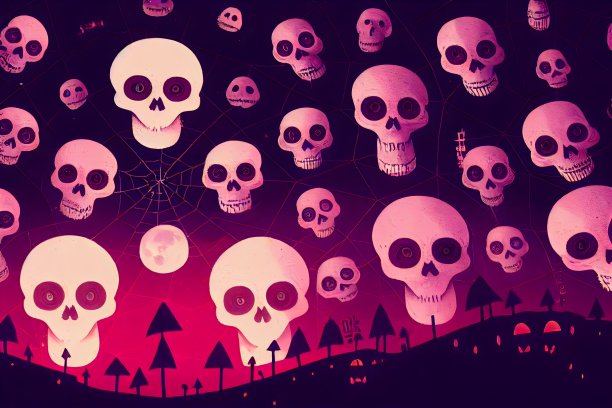 万圣节阴森恐怖的背景与霓虹灯的颜色。图片下载