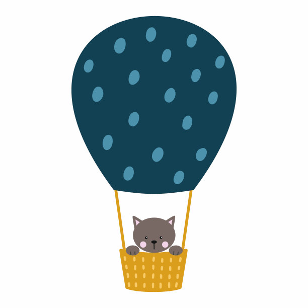 小猫在气球里飞。矢量插图涂鸦。明信片的孩子。图片下载