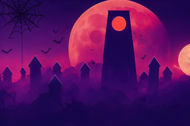 万圣节阴森恐怖的背景与霓虹灯的颜色。图片下载