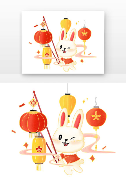 喜庆兔子与灯笼图片下载