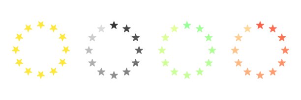 圆星评级。美国或欧洲圆形的星星标志，金装饰图标周围为旗帜现代设计或审查，装饰边框框元素徽章向量插图图片下载