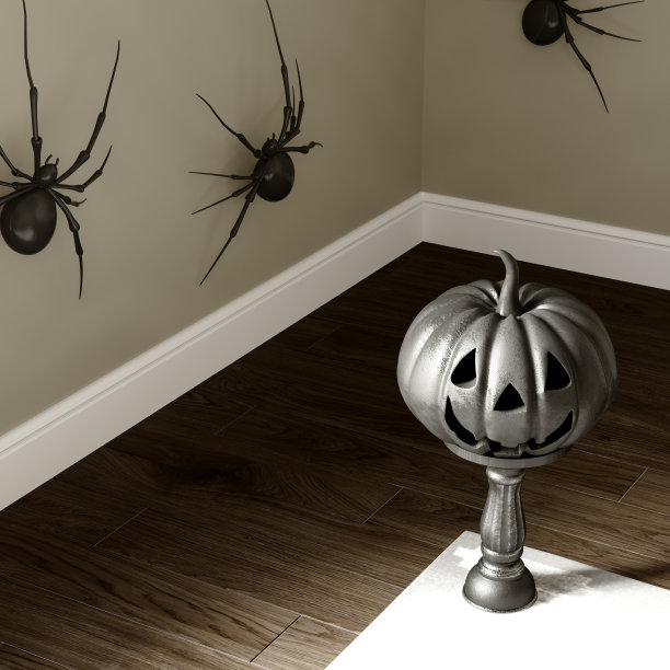 现代万圣节客厅室内。3 d渲染。图片下载