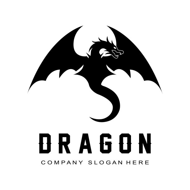 矢量火龙标志图标，可怕的传说有翼动物，插图概念图片下载