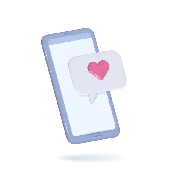 3d渲染智能手机与气泡和心脏设计图片下载