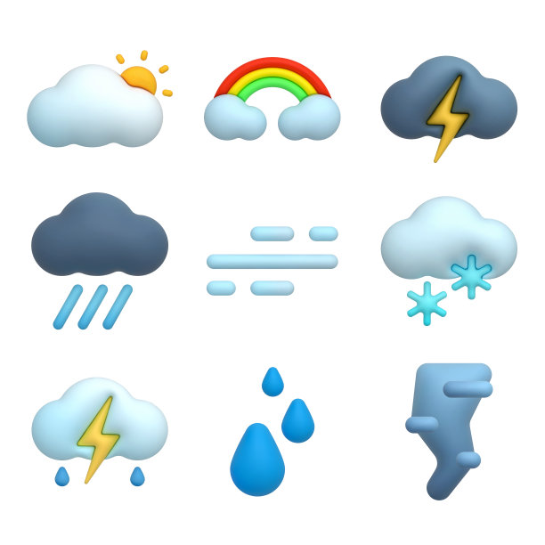 天气条件的矢量3d图标集。图片下载