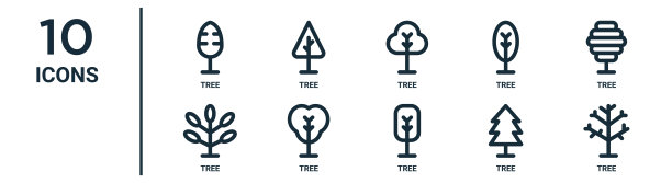 大纲图标集包括细线树，树，树，报告图标，演示，图表，网页设计图片下载