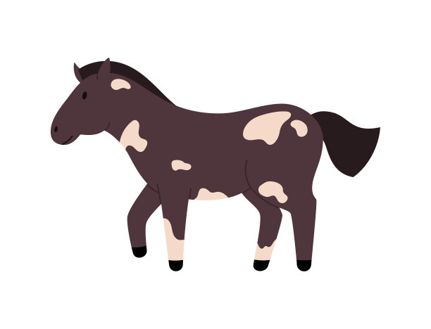 可爱的棕色马与白色斑点卡通平图片下载