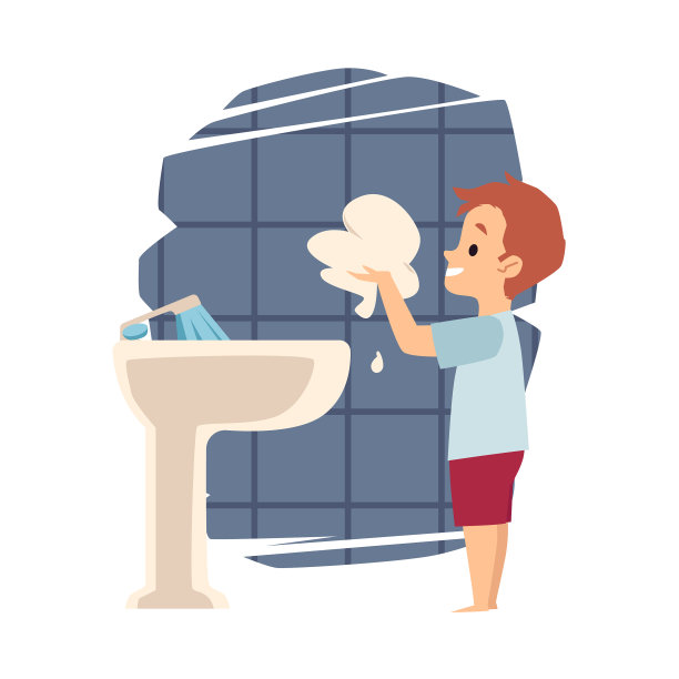 孩子在洗平的时候玩肥皂泡图片下载