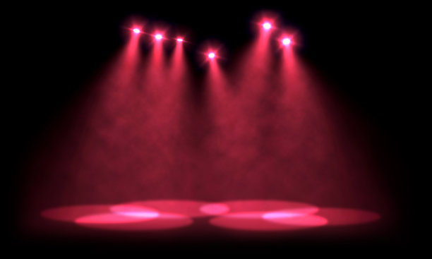 两组鲜红色的聚光灯投射在空旷的舞台上图片下载