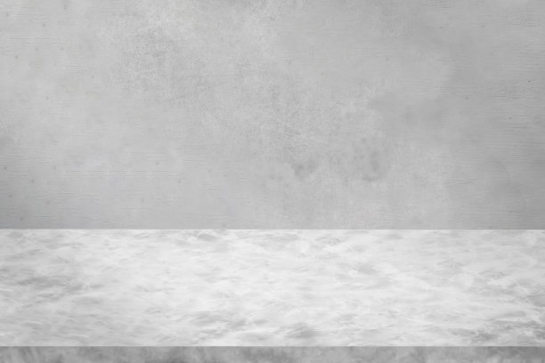 别致而宁静的空间和室内。大理石桌子，浅灰色的墙壁背景。图片下载