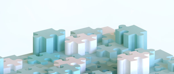 抽象的背景。拼图游戏和创意商业创意的数字创新和网络发展概念在蓝色。开发，软件，复制空间，数字，横幅- 3d渲染图片下载