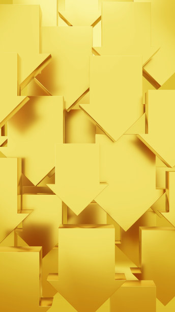 金色背景上有很多红色向下的箭头形状。降价图片。(垂直)图片下载