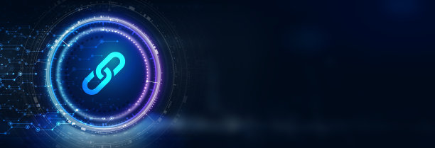 链链接图标上抽象的蓝色背景。超链接链符号概念。3 d渲染。三维演示图片下载