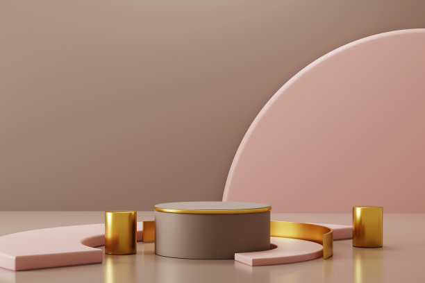 3d渲染场景平台，金色抽象几何装饰，用于产品展示图片下载