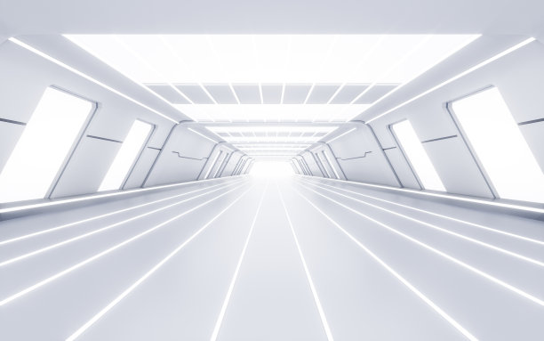 空白色隧道与未来风格，3d渲染。图片下载