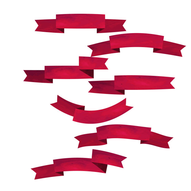 一套红色扁平缎带孤立在白色上图片下载