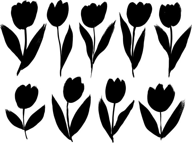 手绘黑色剪影的郁金香图片下载