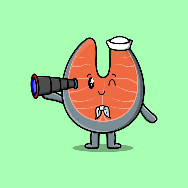 可爱的卡通新鲜鲑鱼水手使用双目图片下载