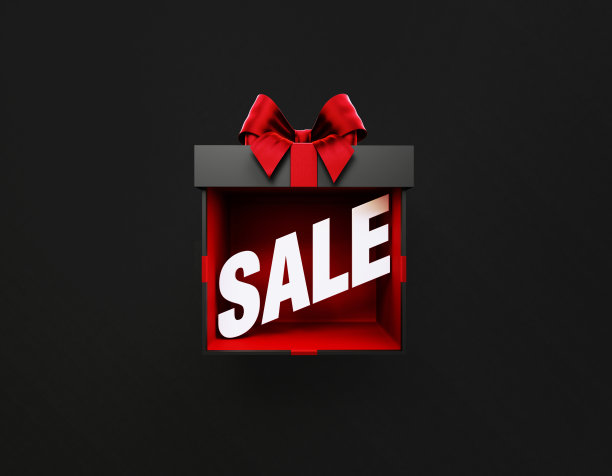 销售文字出来的黑色礼品盒系着红丝带图片下载
