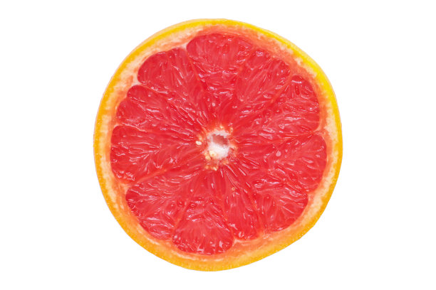 特写图像的粉红色柚子柑橘水果片，白色背景，高架视图图片下载