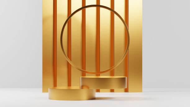 奢华简约的金色和白色底座或讲台展示，金色的空支架用于产品展示图片下载