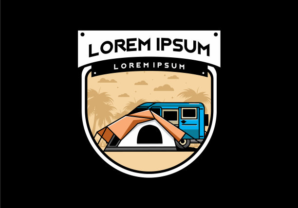 面包车和露营帐篷的设计图片下载