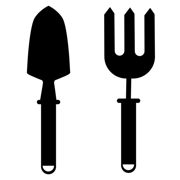白色背景上的花园工具图标。餐具的象征。叉花园的迹象。泥刀的迹象。平的风格。图片下载