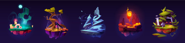 一套浮动的游戏岛的UI图形设计图片下载