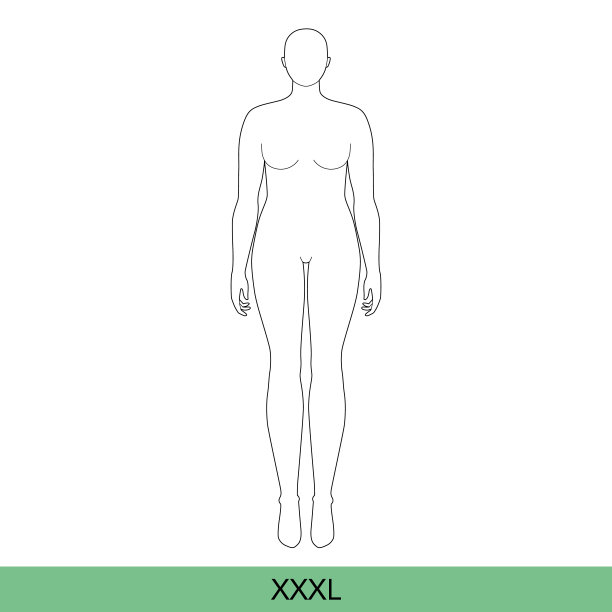 一套XXXL女性时尚模板9 9头大小Croquis超过尺寸的女士模型曲线的身体数字前视图。矢量轮廓女孩为时装设计，插图，技术图纸图片下载