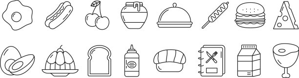 食品和饮料线艺术图标集设计图片下载
