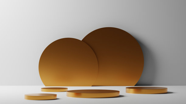 奢华简约的金色和白色底座或讲台展示，金色的空支架用于产品展示图片下载