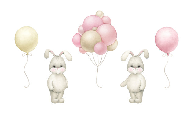 可爱的兔宝宝和气球。图片下载