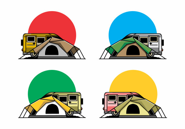 面包车和露营帐篷的设计图片下载