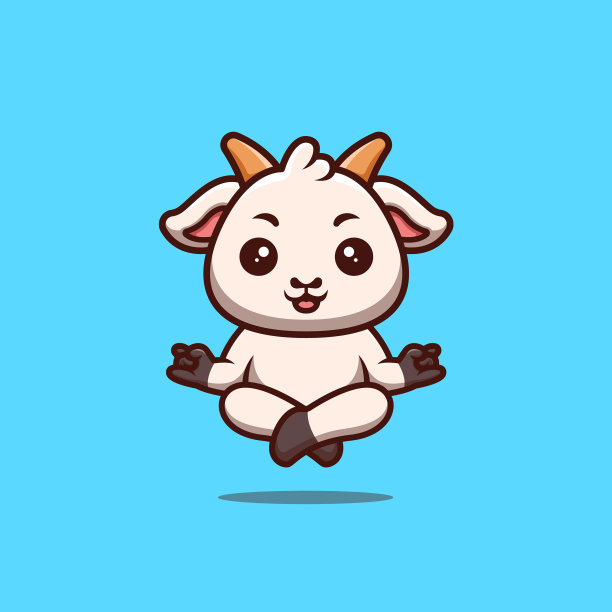 山羊坐着冥想可爱的创意卡哇伊图片下载