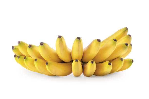 热带迷你小香蕉水果。孤立的白色背景与柔和的阴影。较低的观点图片下载