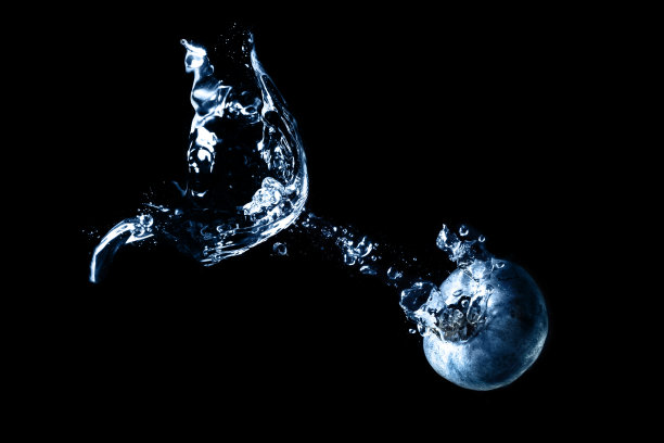 蓝莓溅入水中孤立于黑色之上图片下载