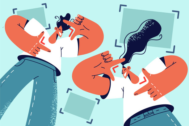 一对幸福的情侣为拍照做手势图片下载